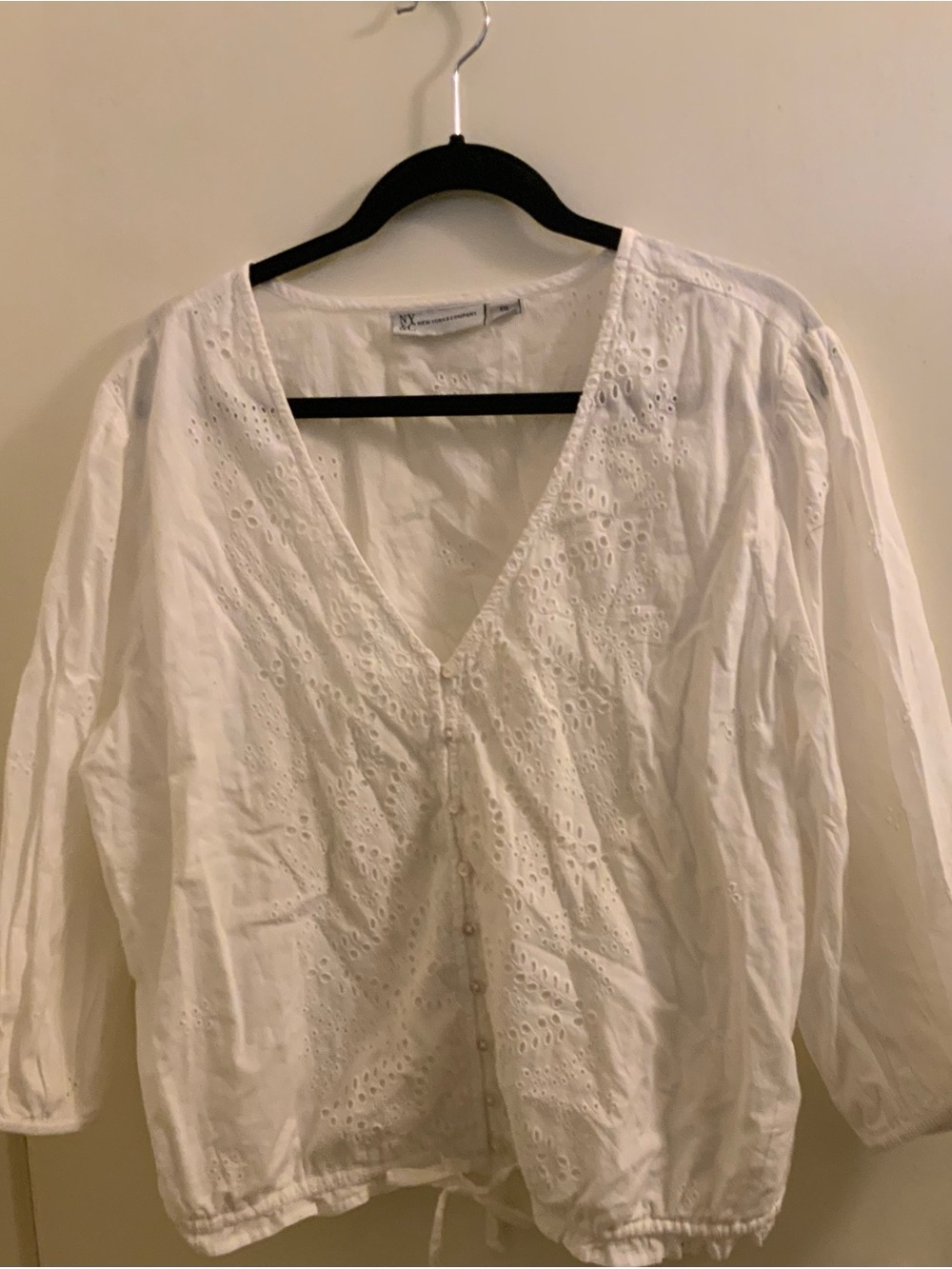 New York & Company Plus Size White Eyelet Button-Front Blouse